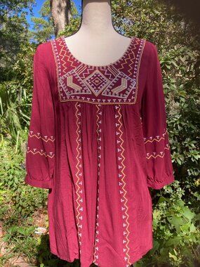 Garnet & Gold Boho Tunic - Size Small, Embroidered, Monoreno, Florida State